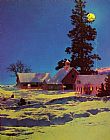 Maxfield Parrish Famous Paintings - Moonlit Night_ Winter
